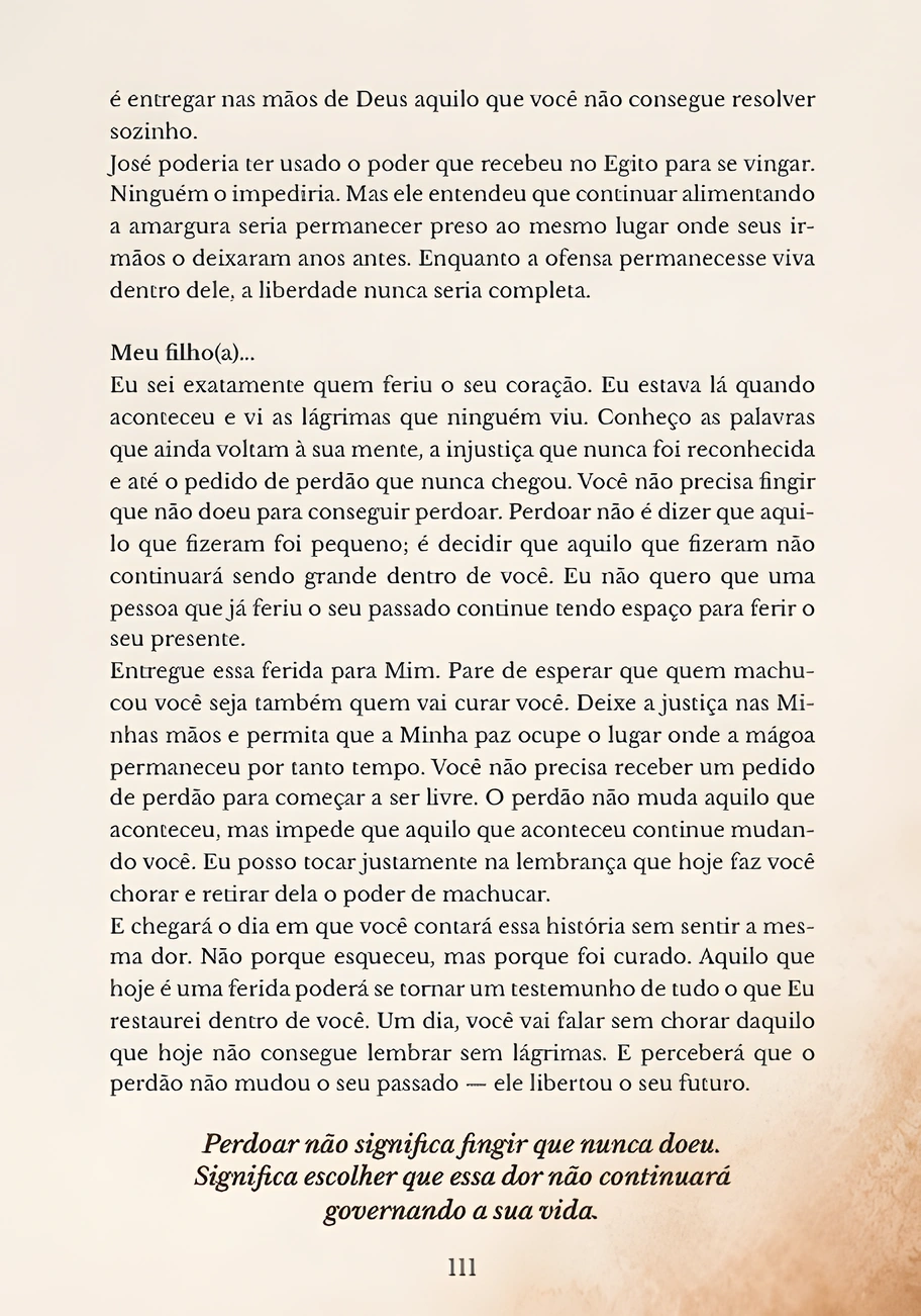 Página 111: continuação da leitura sobre perdão e mensagem em primeira pessoa